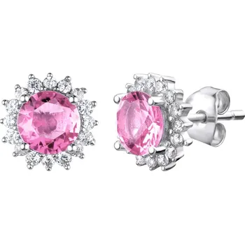 Náušnice BRUNOshop.cz Stříbrné náušnice KVĚT se zirkony RŮŽOVÉ