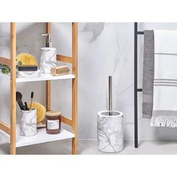 Dávkovač mýdla Čtyřdílná koupelnová sada keramika bílá dávkovač mýdla držák na zubní kartáček moderní styl koupelna Beliani