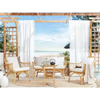 Zahradní sestava Sedací souprava barva světlého dřeva 4místná ratanová bílá bezpečnostní skleněné kryty na terasu na zahradu Beliani