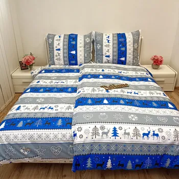 Povlečení Povlečení bavlněné Vánoční povlečení Sobík modré TiaHome 1x Polštář 90x70cm, 1x Přikrývka 140x200cm