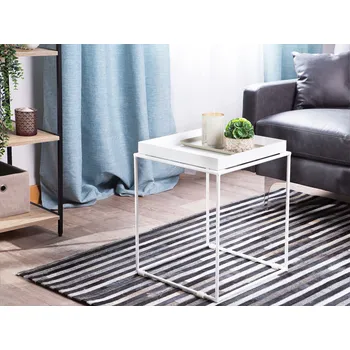 Konferenční stolek Odkládací stolek bílý 40 x 40 cm s kovovým práškovým nástřikem, hranatý, minimalistický, moderní Beliani