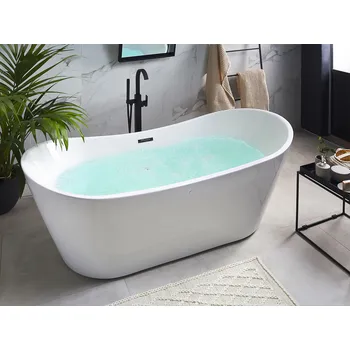 Vana Vířivá vana bílá akrylová 168 x 80 cm volně stojící pro jednu osobu LED světla vodní trysky moderní styl koupelna Beliani
