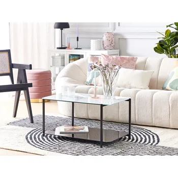 Konferenční stolek Konferenční stolek bílá a černá kovový skleněný 77 x 47 cm obdélníkový mramorový efekt skleněný vrch moderní Beliani