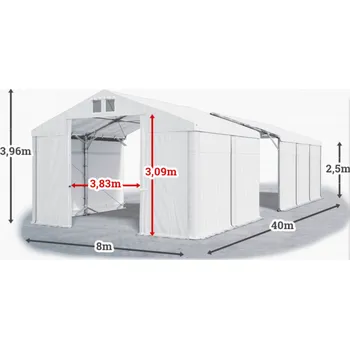 Zahradní stan Skladový stan 8x40x2,5m střecha PVC 560g/m2 boky PVC 500g/m2 konstrukce POLÁRNÍ PLUS Bílá Bílá Bílá