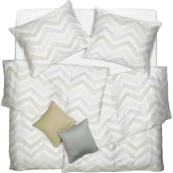 Povlečení SCANquilt povlečení SATÉN PLUS zik zak bílozlatošedá 140 x 200/70 x 90 cm