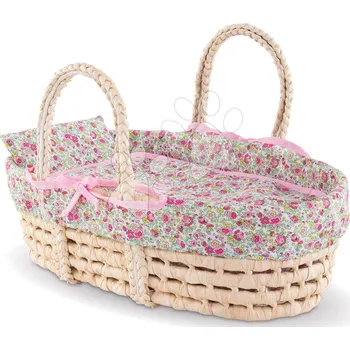 Doplněk pro panenku Proutěný košík s přikrývkou a polštářem Braided Basket Floral Corolle pro 36–42 cm panenku