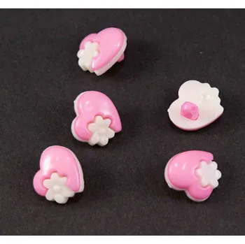 Knoflík Dětský knoflík - růžové srdíčko s bílou kytičkou - průměr 1,5 cm