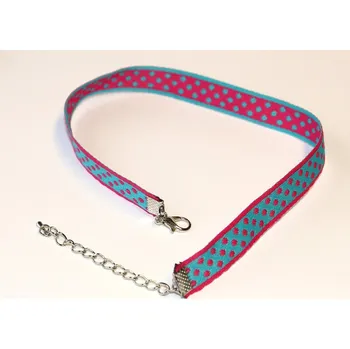 Náhrdelník JoyKa Choker, náhrdelník okolo krku, Originalní jediné kusy s příběhem - Nejen Dětstký, Puntíky, Stužka z poutní cesty Santiago de Compostela, Oboustranný pokaždé jiný, Roztomilá kráska, Cutie 3349 (Český originální produkt)