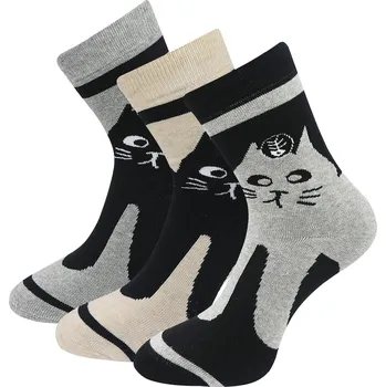 Dámské ponožky Zvýhodněný set 3 párů froté ponožek s potiskem kočky A8 Velikost ponožek: 35-38