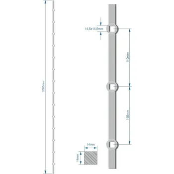 brána K 5191 - probijená tyč, hranol, čtyřhran kovaný prvek pro kovářské ploty, brány, branky, zábradlí a mříže
