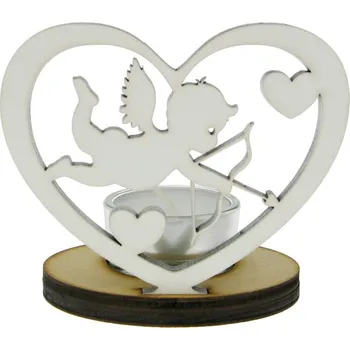 Svícen Dřevěný svícen s Amorem bílé srdce 10 cm (Svícen ze dřeva amor)