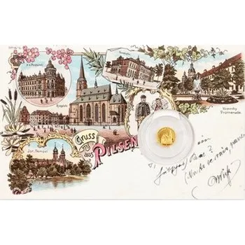 2020 - Zlatá mince 5 NZD Plzeň - Katedrála sv. Bartoloměje - Dobové pohlednice