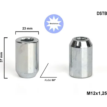 Matice na kolo Kolová matice M12x1,25 kužel s vnitřním mnohohranem, DSTB, výška 37, Ø 23 mm