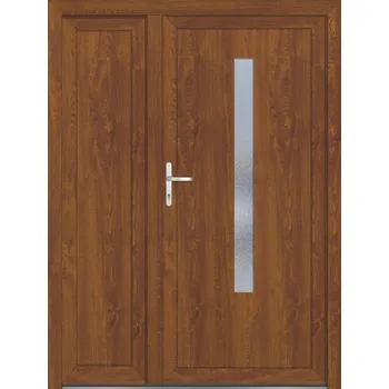 Vchodové dveře SOFT vchodové plastové dveře AURORA, zlatý dub/bílá, 130x200 cm, levé (dvoukřídlé plastové dveře 130x200 cm, vč. rámu)