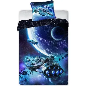 Povlečení Faro Vesmír modré 140 x 200, 70 x 90 cm zipový uzávěr