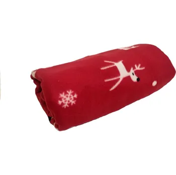 TiaHome Deka Fleece Vánoční červená sobíky 150x200cm