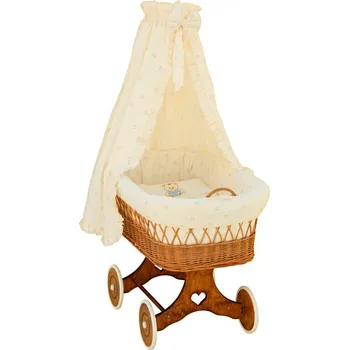 košík pro miminko Scarlett Proutěný košík na miminko s nebesy Méďa - béžová