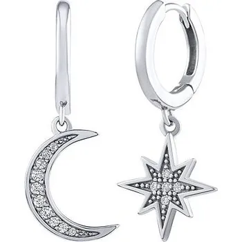 Náušnice Stříbrné visací náušnice měsíc a hvězda Alcor s Brilliance Zirconia DCC21814E