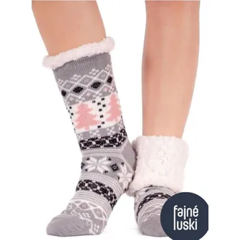 Dámské ponožky Teplé ponožky s kožíškem stromeček 35-38 šedá