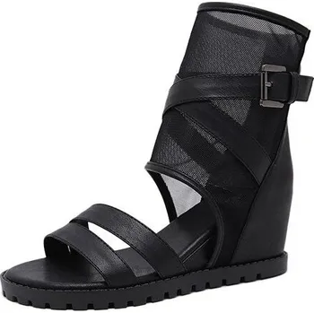 Dámské kozačky Dámské síťované boty s koženými pásky Barva: Černá, Velikost: 38