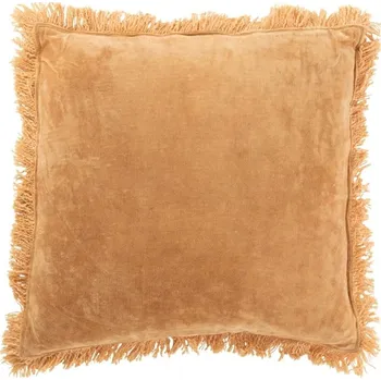 Polštář Hořčicově žlutý sametový polštář J-line Finnie 49 x 49 cm