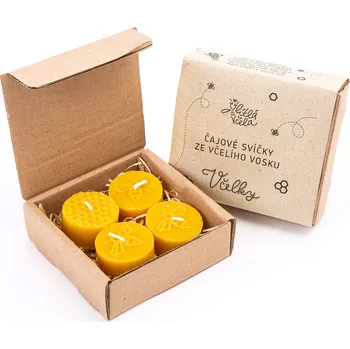 Svíčka Čajové svíčky z včelího vosku v dárkové krabičce 4x20g čajovky_krabičky: Včelky