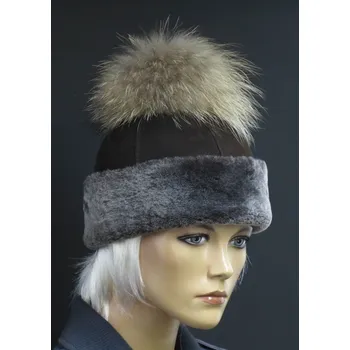 Čepice Splus Dámská kožešinová čepice s bambulí z mývalovce - 4712 hnědá s melírovaným vlasem kožešiny Velikost: 58 cm