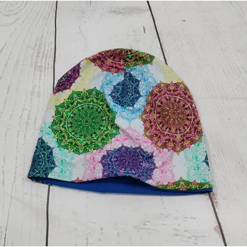 Kojenecká čepice Yháček Šmoulí čepička Yháček, oboustranná, Barevné mandaly Velikost:: XS