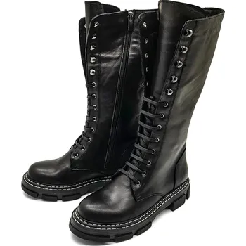 Dámské kozačky Dámské kožené šněrovací kozačky 138-9806 WILD černá Barva: černá, Velikost: 37