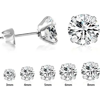 Náušnice Náušnice z nerezové oceli s kubickým zirkonem - Stříbrná 02,4mm