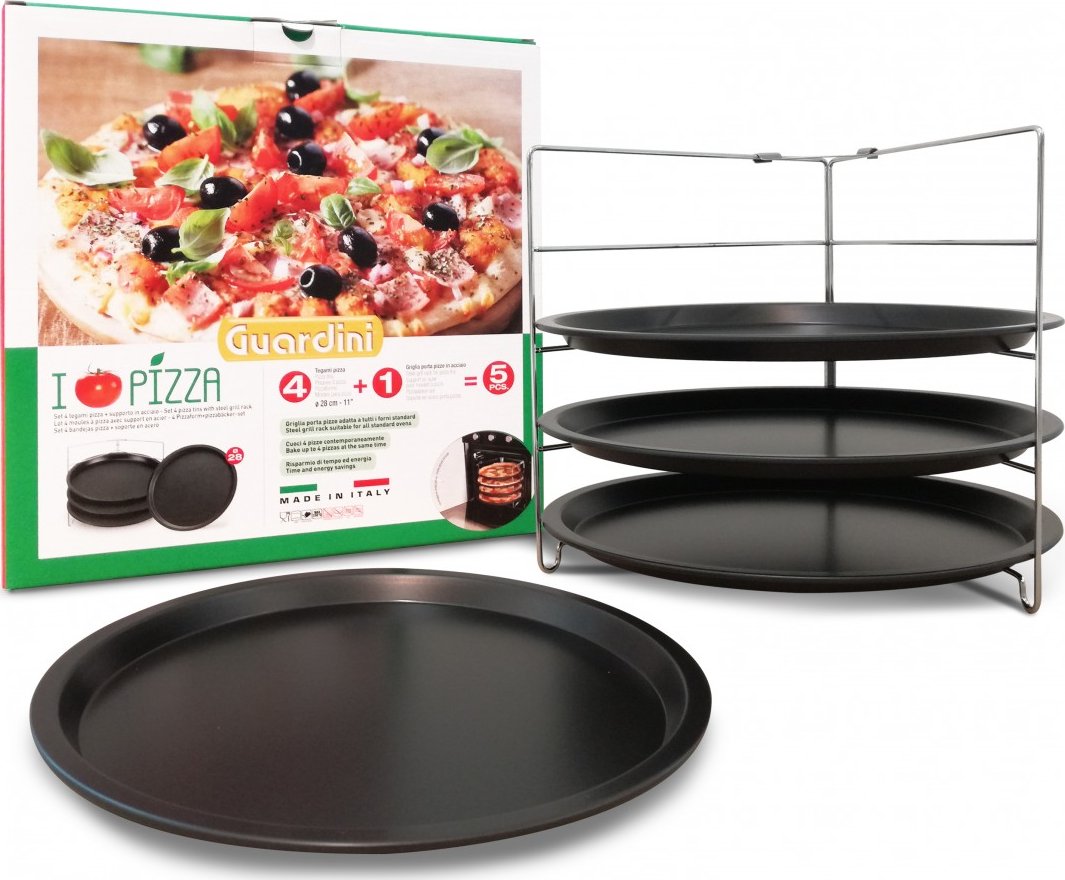 Guardini 15608E Pizza&Mania, pizzaformstandaard 28 cm en 32 cm, roestvrij staal, zilverkleurig, zilver, 30/34 x 30/34 x 26,5 cm