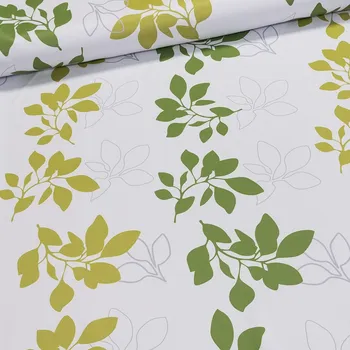 Zatemňovací / termoizolační závěs, blackout 10008/03 zelené listy na bílé, šířka 150cm (látka v metráži)