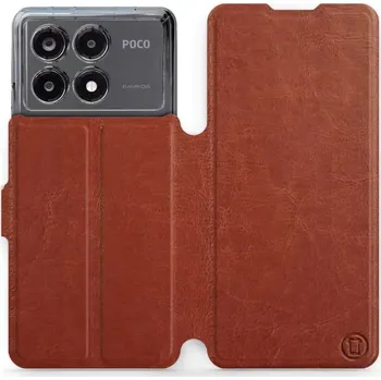 Pouzdro na mobilní telefon Flipové pouzdro Mobiwear - Xiaomi Poco X6 Pro 5G - Hnědé a šedé (Knížkové flip pouzdro, obal, kryt na mobil Xiaomi Poco X6 Pro 5G - Hnědé a šedé, materiál Umělá kůže + TPU - ochrana 360°, stojánek, silikonová vanička, magnetické zavírání)