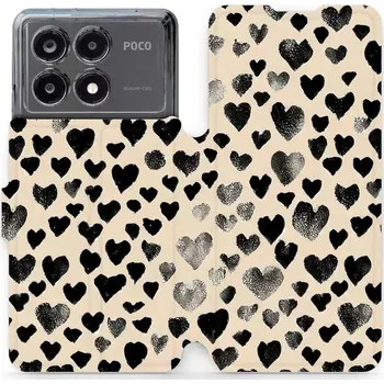 Pouzdro na mobilní telefon Flipové pouzdro Mobiwear - Xiaomi Poco X6 Pro 5G - VA51S Černá srdíčka (Knížkové flip pouzdro, obal, kryt na mobil Xiaomi Poco X6 Pro 5G - VA51S Černá srdíčka, materiál Umělá kůže + TPU - ochrana 360°, stojánek, silikonová vanička, magnetické zavírání)