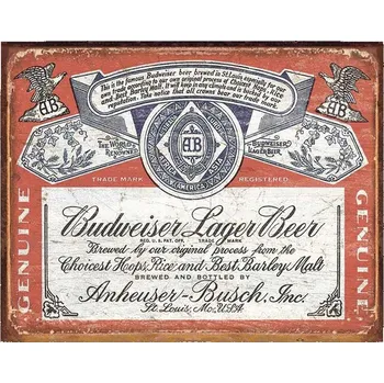 Plechová cedule Plechová cedule Budweiser Historic Label 32 cm x 40 cm