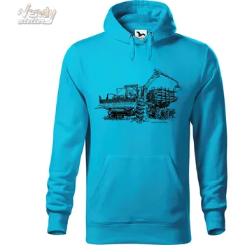 Dámská mikina Mikina - Lesní traktor Barva: Modrá - tyrkysová (44), Velikost: L, Střih: Pánské