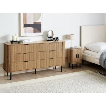 Obývací stěna Komoda světlé dřevo černé nohy MDF kov retro 6 zásuvek obývací pokoj ložnice Beliani