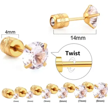 Náušnice Náušnice z nerezové oceli s kubickým zirkonem - zlatá 03,8mm