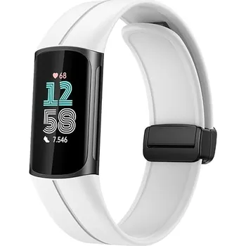 Příslušenství k chytrým hodinkám eses Silikonový řemínek s magnetickou přezkou pro Fitbit Charge 5 a 6 - Bílý