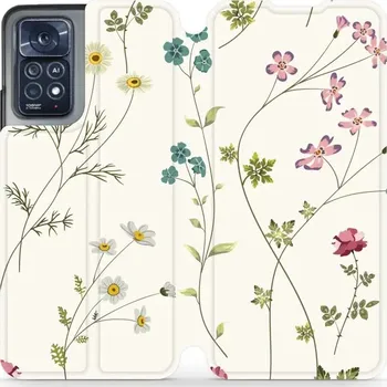 Pouzdro na mobilní telefon Flipové pouzdro Mobiwear - Xiaomi Note 12 Pro 4G - MD03S Tenké rostlinky s květy (Knížkové flip pouzdro, obal, kryt na mobil Xiaomi Note 12 Pro 4G - MD03S Tenké rostlinky s květy, materiál Umělá kůže + TPU - ochrana 360°, stojánek, silikonová vanička,)