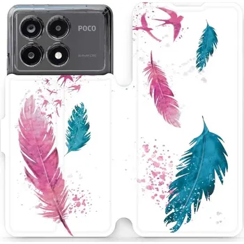 Pouzdro na mobilní telefon Flipové pouzdro Mobiwear - Xiaomi Poco X6 Pro 5G - MR08S Pírka (Knížkové flip pouzdro, obal, kryt na mobil Xiaomi Poco X6 Pro 5G - MR08S Pírka, materiál Umělá kůže + TPU - ochrana 360°, stojánek, silikonová vanička, magnetické zavírání)