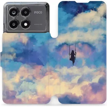 Pouzdro na mobilní telefon Flipové pouzdro Mobiwear - Xiaomi Poco X6 Pro 5G - MR09S Dívka na houpačce v oblacích (Knížkové flip pouzdro, obal, kryt na mobil Xiaomi Poco X6 Pro 5G - MR09S Dívka na houpačce v oblacích, materiál Umělá kůže + TPU - ochrana 360°, stojánek, silikonová)
