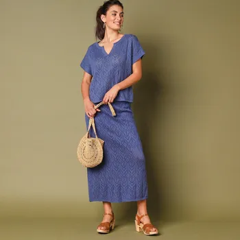 Dámská sukně Rovná pletená sukně modrošedá 46/48