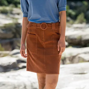 Dámská sukně Manšestrová rozšířená sukně s páskem karamelová 52