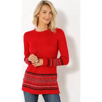 Dámské tričko Tunikový pulovr se žakárovým vzorem červená 46/48