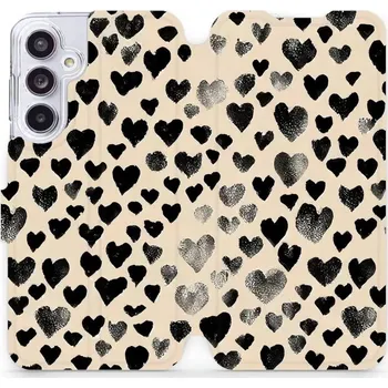 Pouzdro na mobilní telefon Flipové pouzdro Mobiwear - Samsung Galaxy A55 5G - VA51S Černá srdíčka (Knížkové flip pouzdro, obal, kryt na mobil Samsung Galaxy A55 5G - VA51S Černá srdíčka, materiál Umělá kůže + TPU - ochrana 360°, stojánek, silikonová vanička, magnetické zavírání)