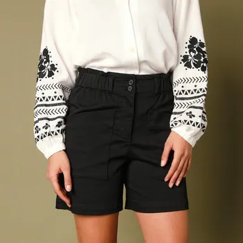Dámské kraťasy Šortky s vysokým pasem a našitými kapsami černá 50