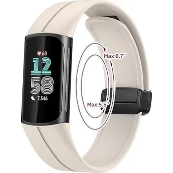 Příslušenství k chytrým hodinkám eses Silikonový řemínek s magnetickou přezkou pro Fitbit Charge 5 a 6 - Béžový