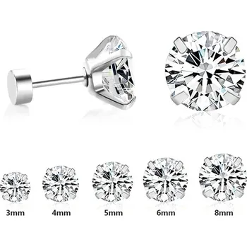 Náušnice Náušnice z nerezové oceli s kubickým zirkonem - Stříbrná,5mm