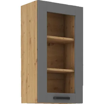 Kuchyňská skříňka LEMPERT Horní skříňka prosklená LUNY 44 (40 / 90 cm) dustgrey / dub artisan